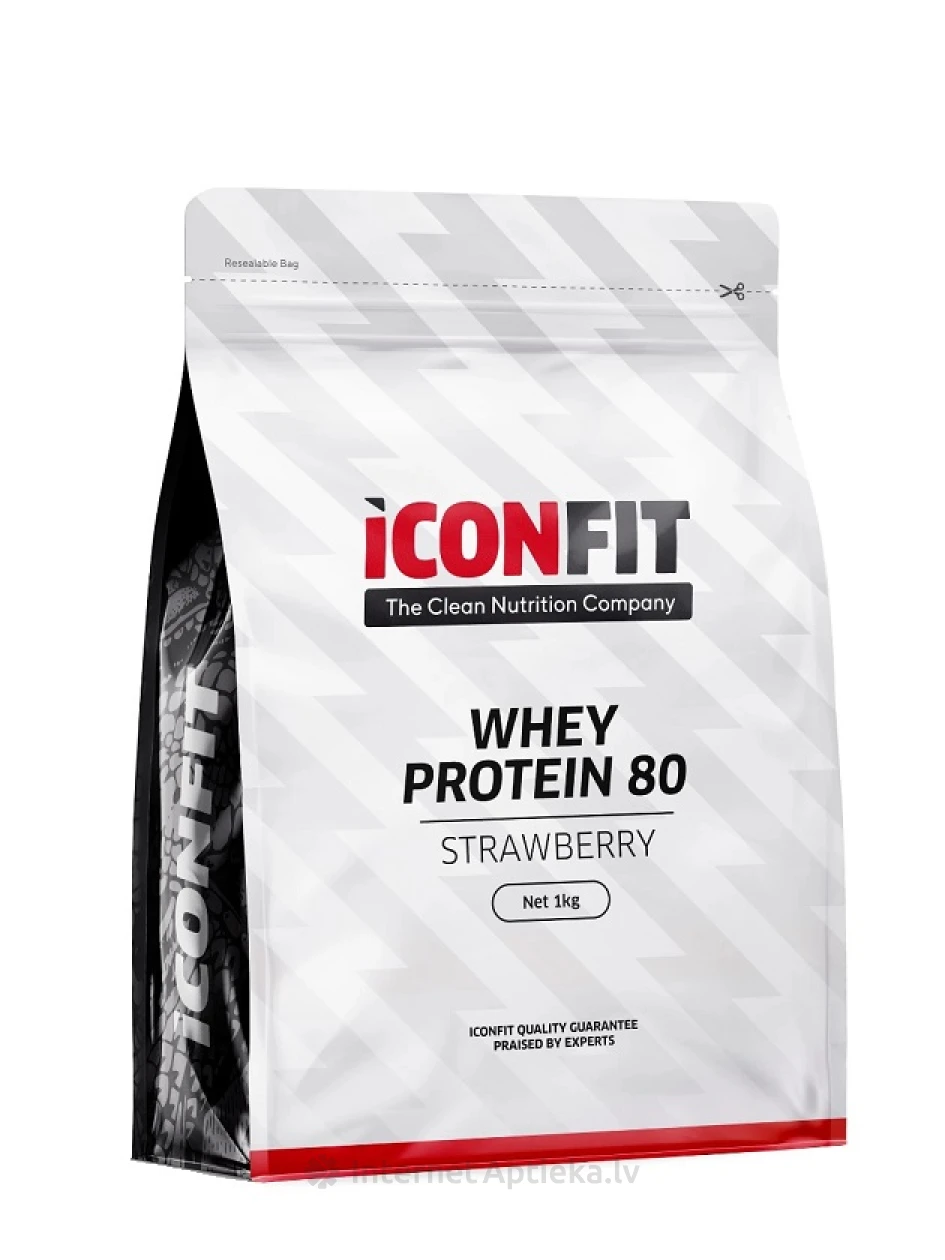 ICONFIT sūkalu proteīns 80 zemeņu garša, 1 kg | internetaptieka.lv