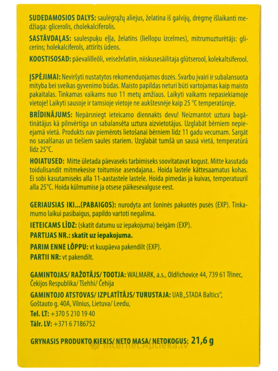 Walmark Mega D3 витамины 4000 IU, 90 капсул | internetaptieka.lv