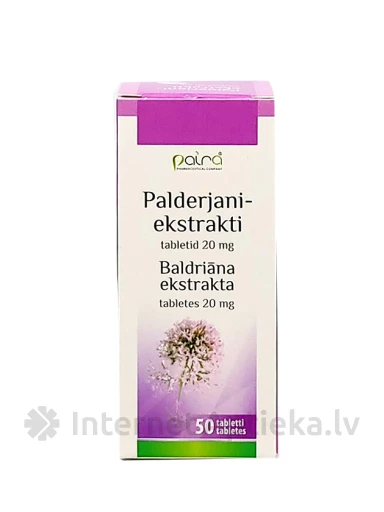 Palderjani ekstrakt 20 mg, 50 tabletti | internetaptieka.lv