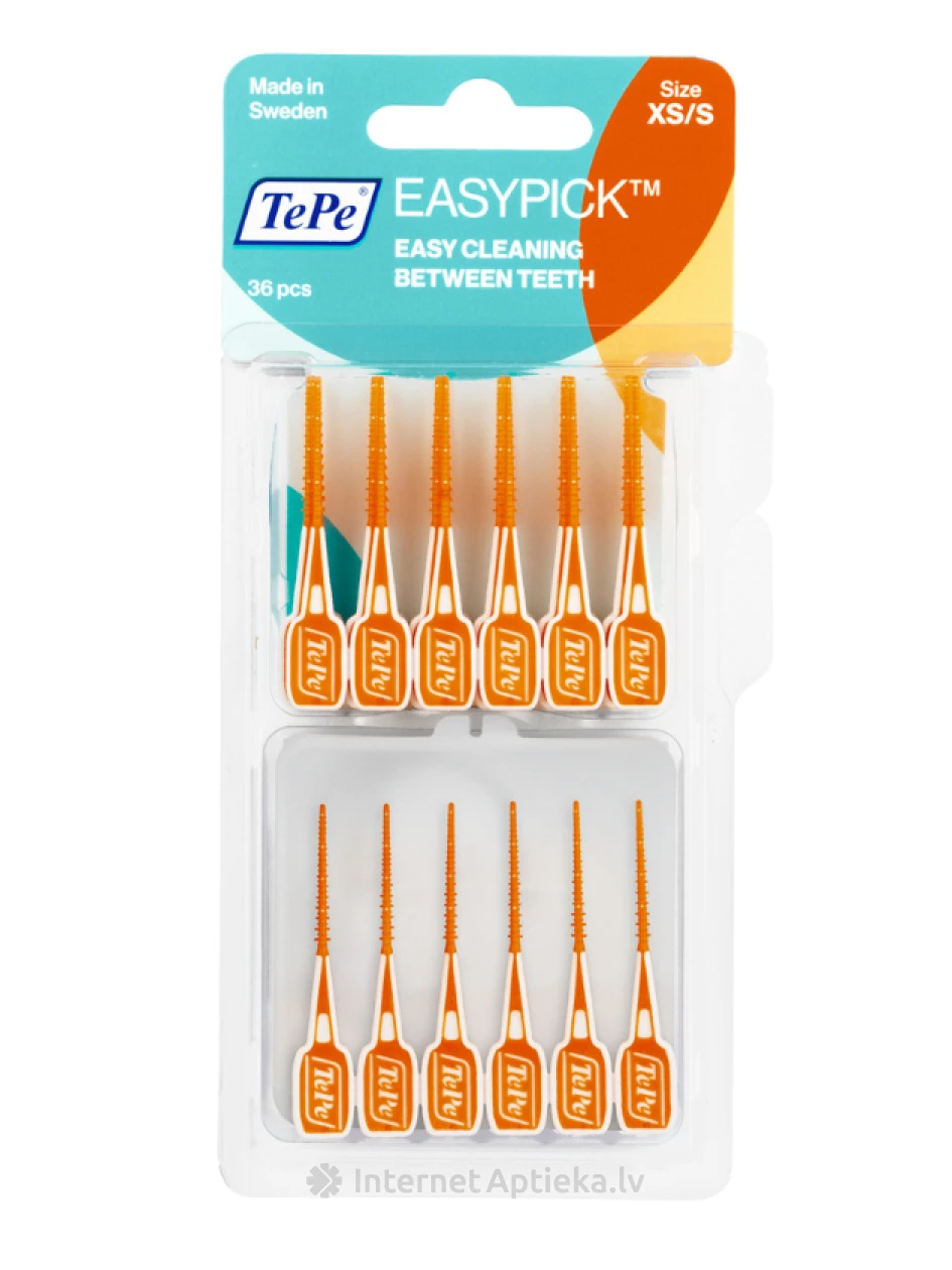 TePe Dental Sticks Easypick XS/S zobu kociņi, oranži, 36 gab. + futrālis, blistera iepakojumā | internetaptieka.lv