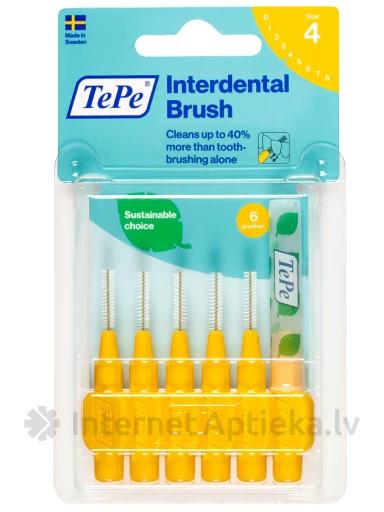 TePe Interdental Brush межзубные щетки 0,7 мм, желтые, 6 шт. | internetaptieka.lv
