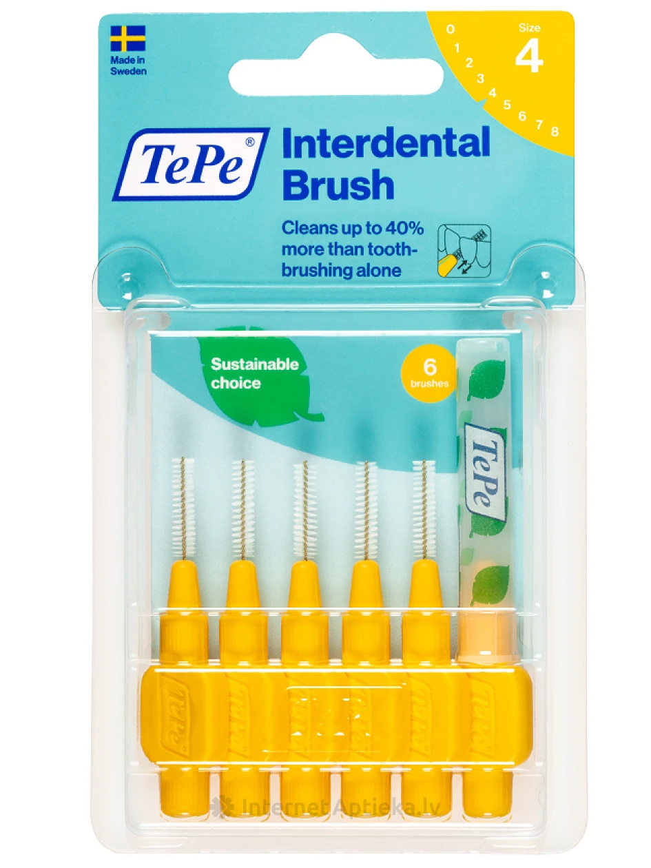 TePe Interdental Brush межзубные щетки 0,7 мм, желтые, 6 шт. | internetaptieka.lv