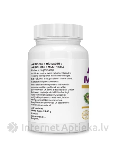 Artitšokk + piimohakk tabletid, 30 tk. | internetaptieka.lv