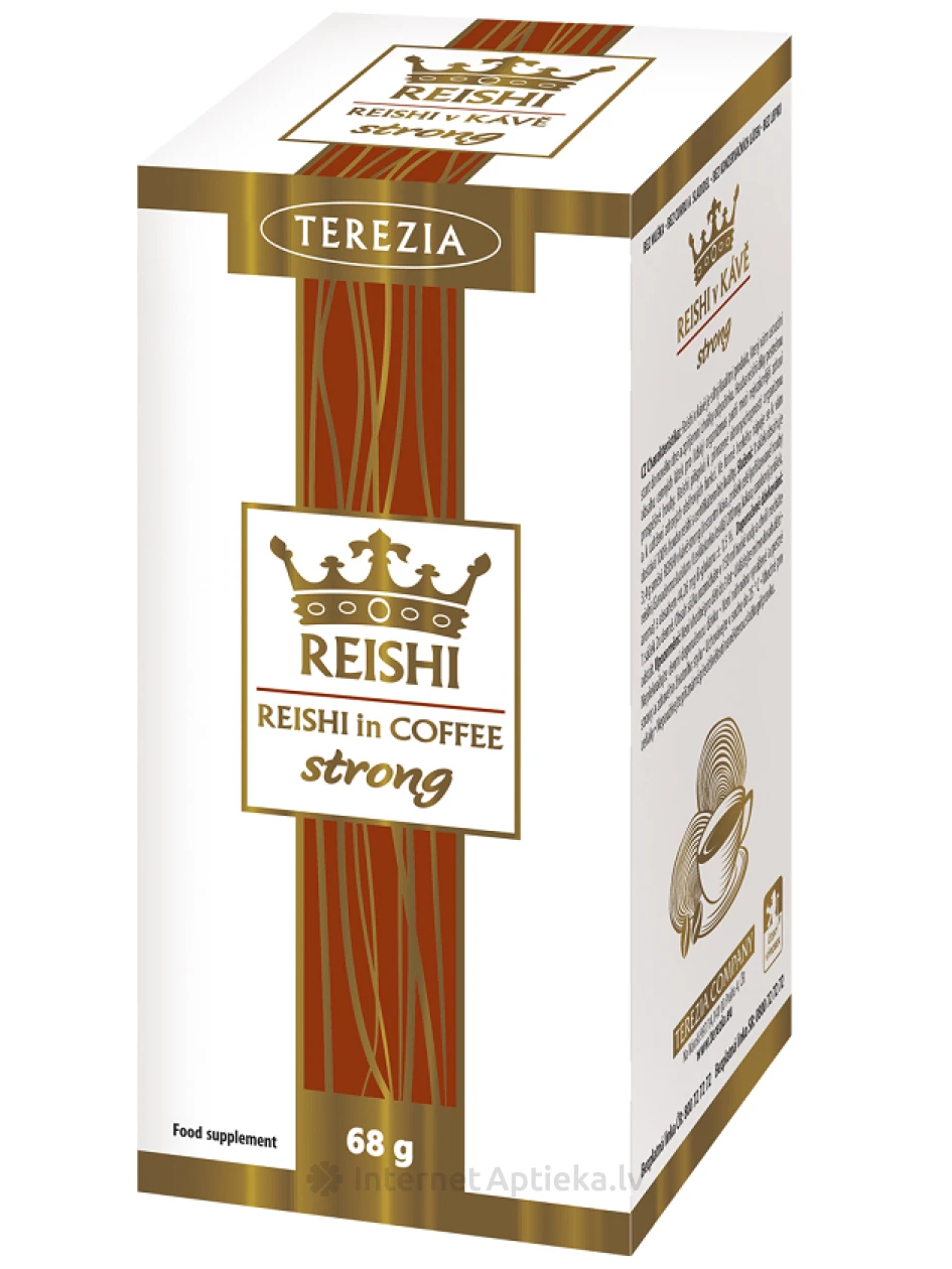 Terezia REISHI in COFFEE Strong Высококачественный растворимый кофе с экстрактом грибов рейши, 20 пакетиков | internetaptieka.lv