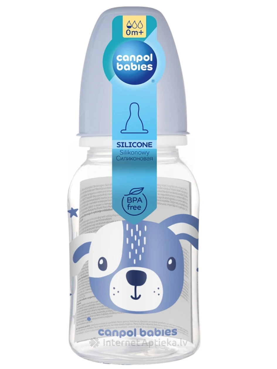 CANPOL BABIES šaura kakla pudelīte CUTE ANIMALS, 120 ml | internetaptieka.lv