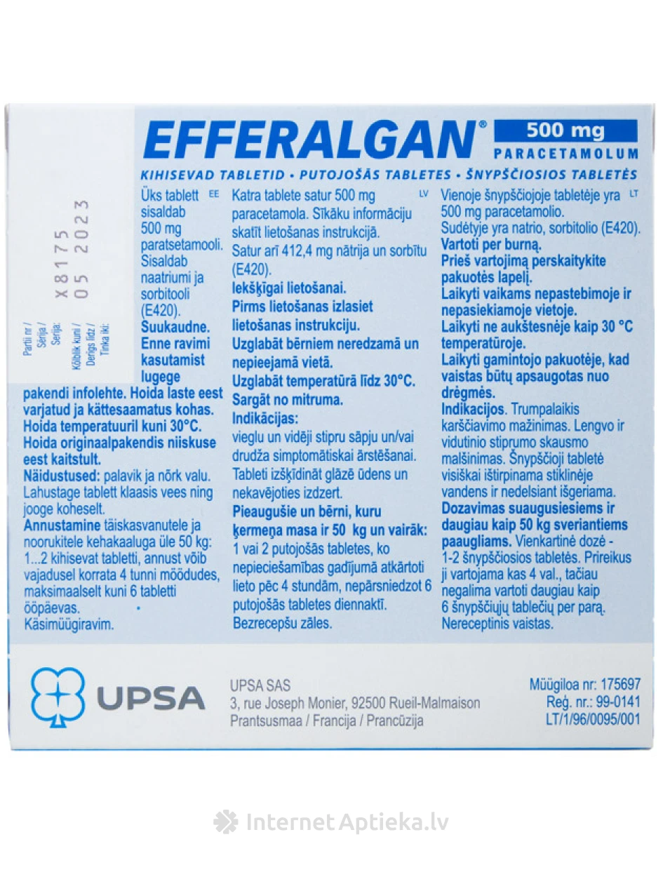 Efferalgan 500 mg putojošās tabletes, 16 gb. | internetaptieka.lv