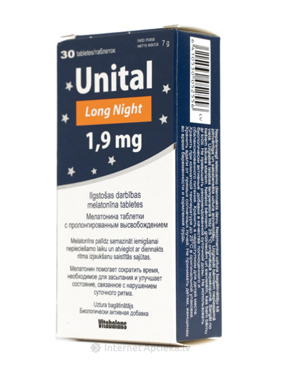 Unital Melatonin Long Night 1,9 mg, 30 tabletti | internetaptieka.lv