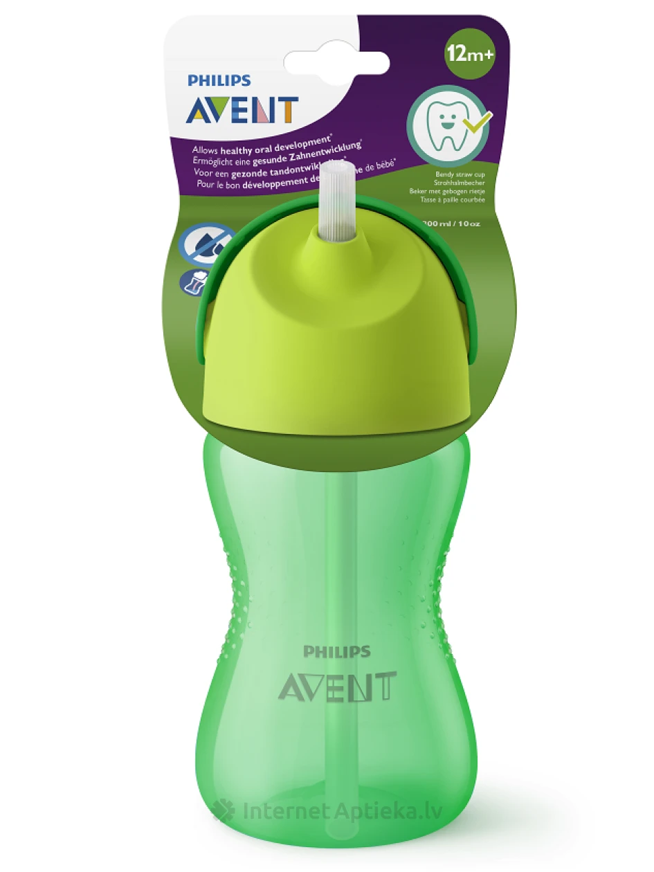 Philips Avent чашечка с гибкой соломинкой, зеленая, 300мл 12м+/зелёная | internetaptieka.lv