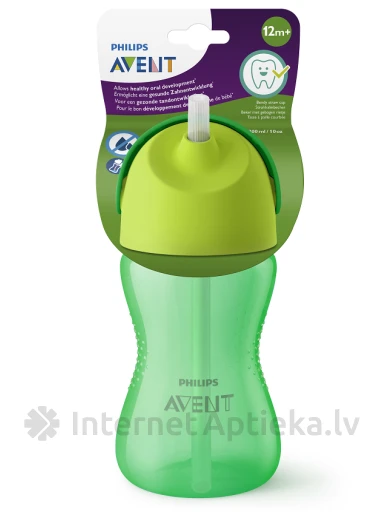 Philips Avent чашечка с гибкой соломинкой, зеленая, 300мл 12м+/зелёная | internetaptieka.lv