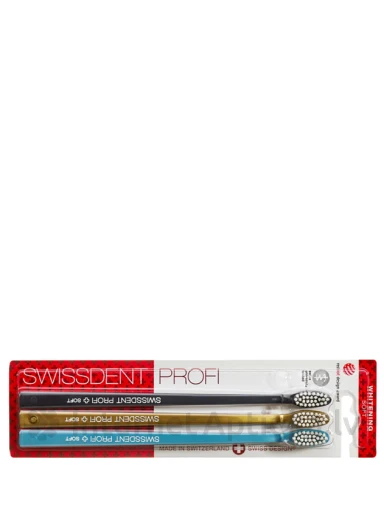 Swissdent Whitening Mīkstas zobu birstes (zila, zaļa, zelta), 3 gb. | internetaptieka.lv
