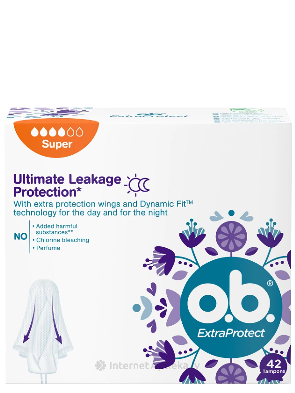 O. B. hügieenilised tampoonid EXTRAProtect Super, 42 tk. | internetaptieka.lv