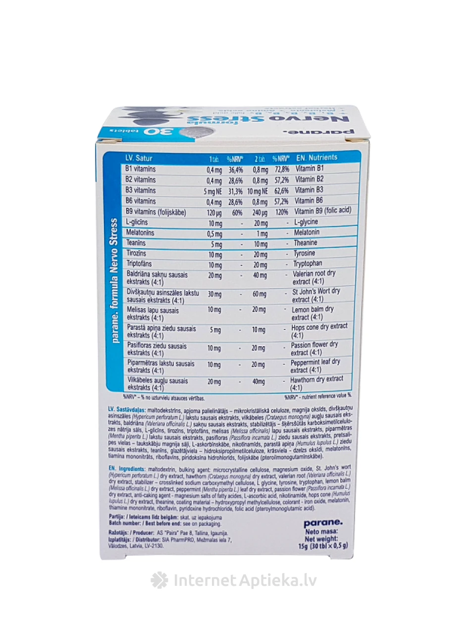 NervoStress formula Parane, 30 tabletti | internetaptieka.lv