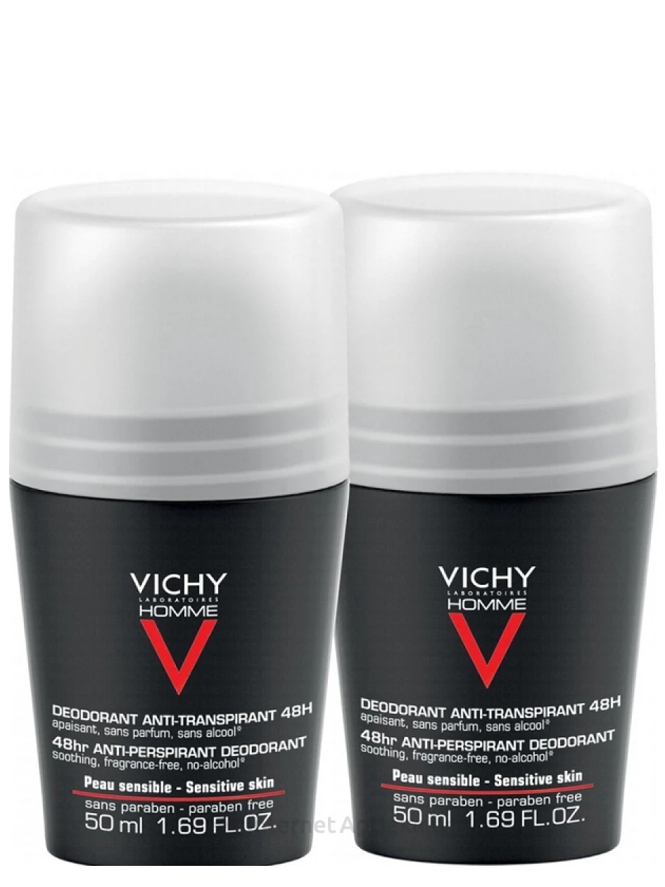 Vichy Homme Дезодорант для чувствительной кожи 72h - Antiperspirants Roll - On, 2x50 мл | internetaptieka.lv