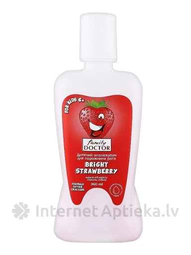 FAMILY DOCTOR Bright Strawberry Bērnu mutes dobuma skalošanas līdzeklis 6+, 360 ml | internetaptieka.lv
