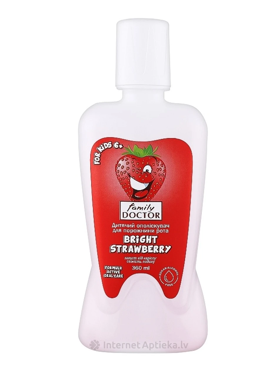 FAMILY DOCTOR Bright Strawberry Детский ополаскиватель для полости рта 6+, 360 мл | internetaptieka.lv