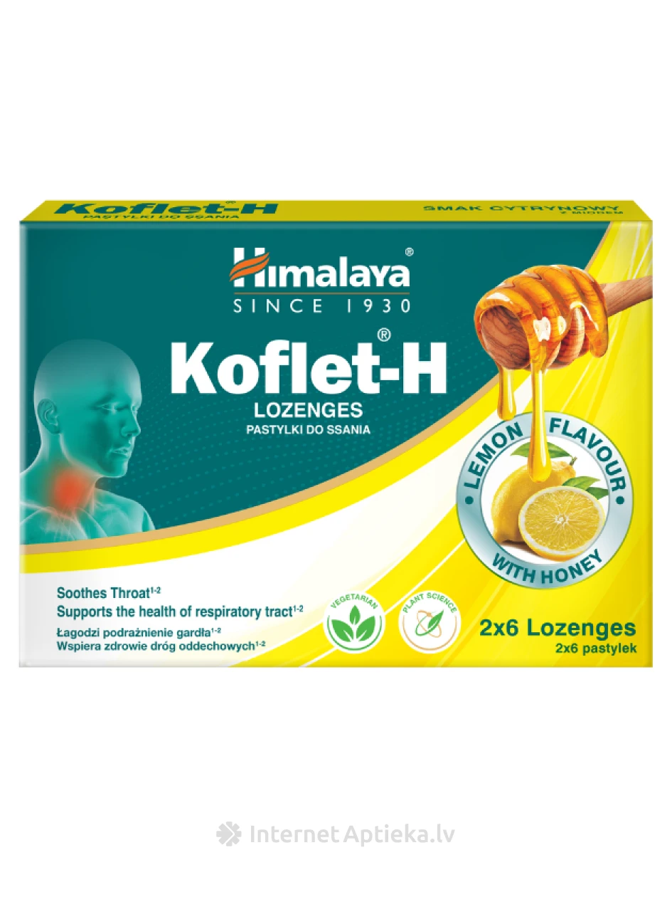Koflet-H леденцы со вкусом лимона и меда, 12 шт. | internetaptieka.lv