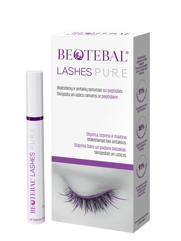 BEOTEBAL Lashes Pure Ar Peptīdiem skropstu un uzacu serums, 3 ml