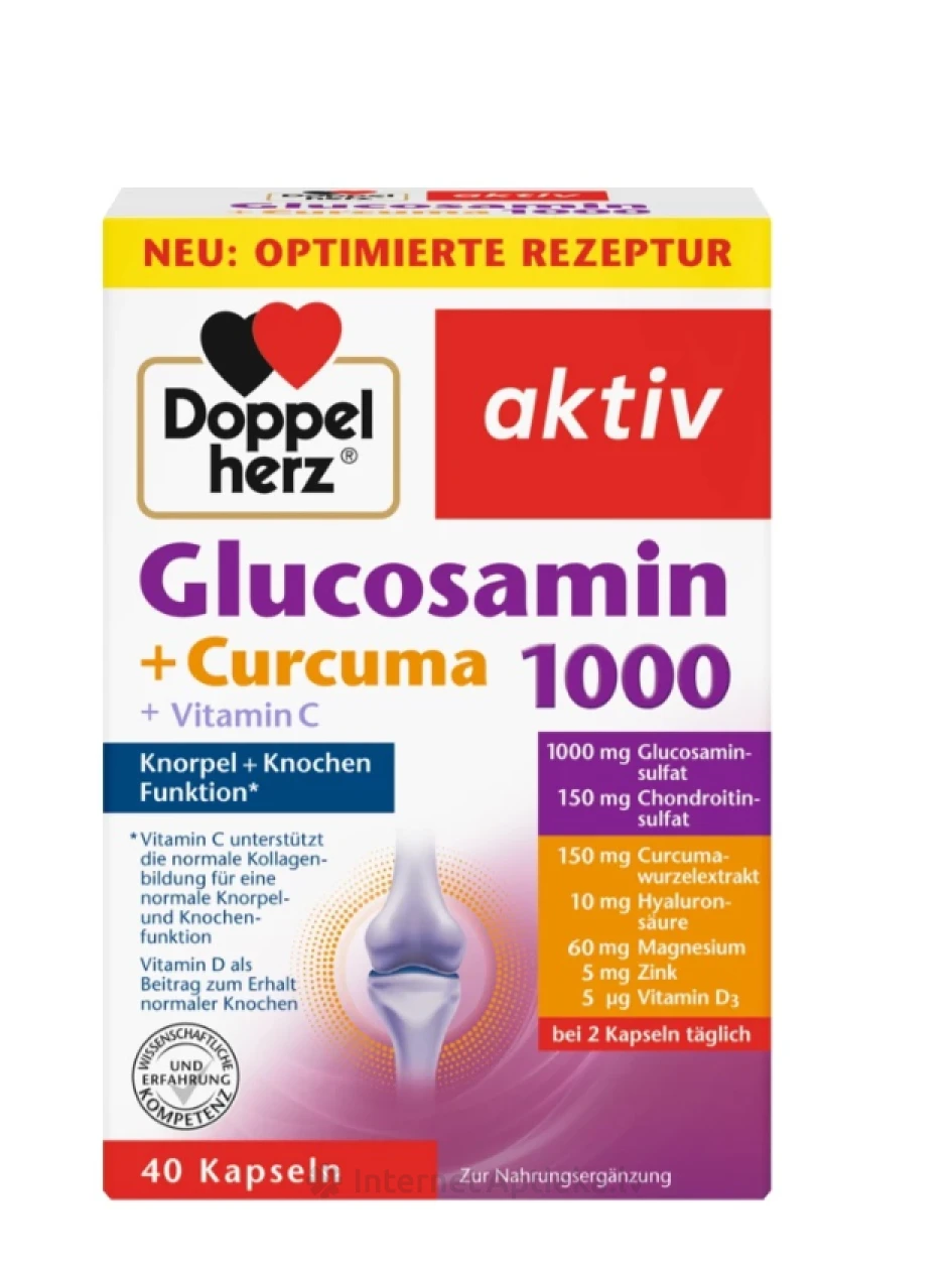 Doppelherz Activ Glucosamin+Curcuma+Vit.C, 40 kapsulas | internetaptieka.lv