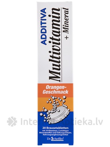 Additiva Multivitamīni + Minerālvielas ar apelsīnu garšu, 20 tabletes