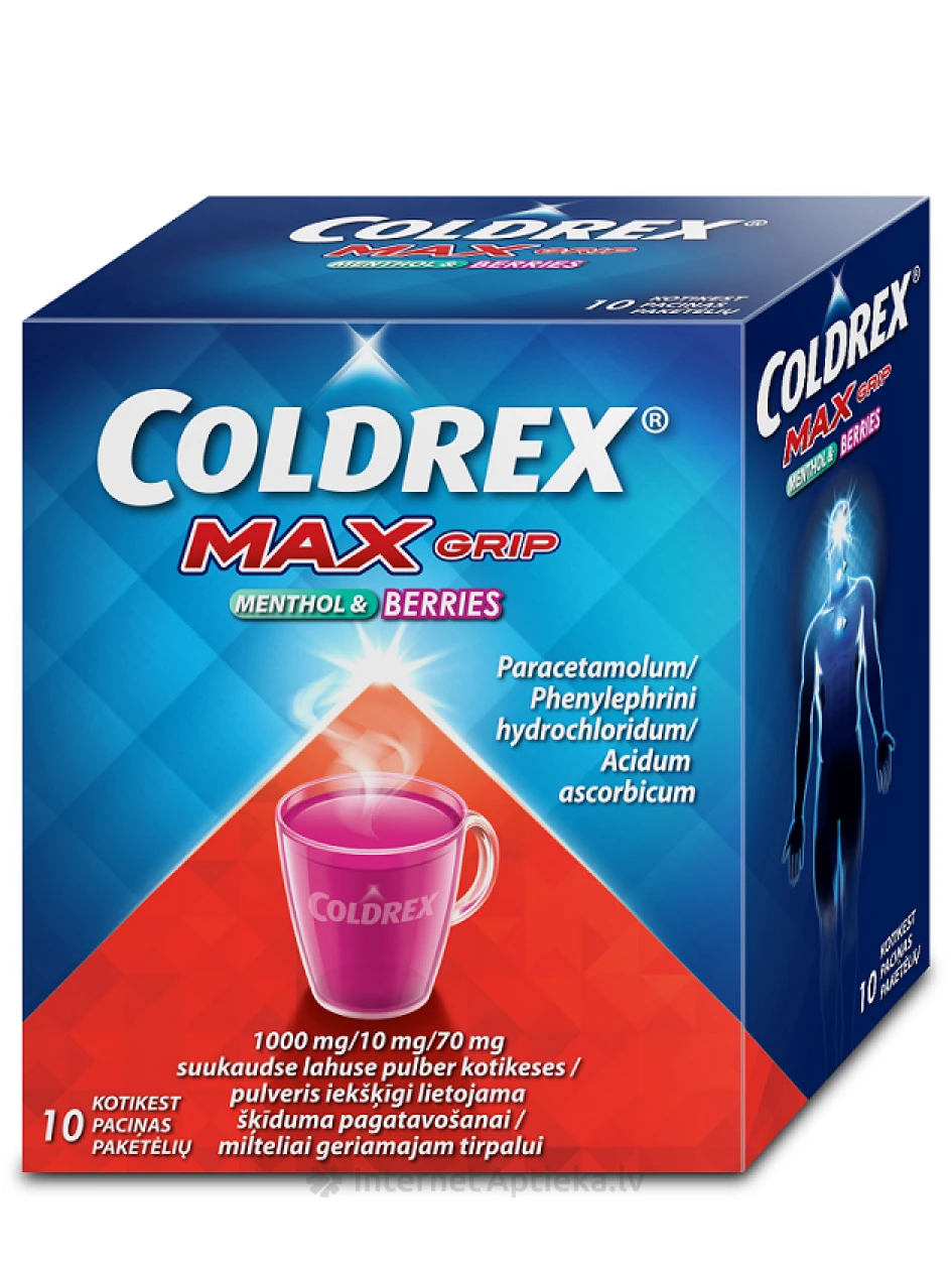 Coldrex Maxgrip со вкусом ментола и ягод, 10 пакетиков | internetaptieka.lv