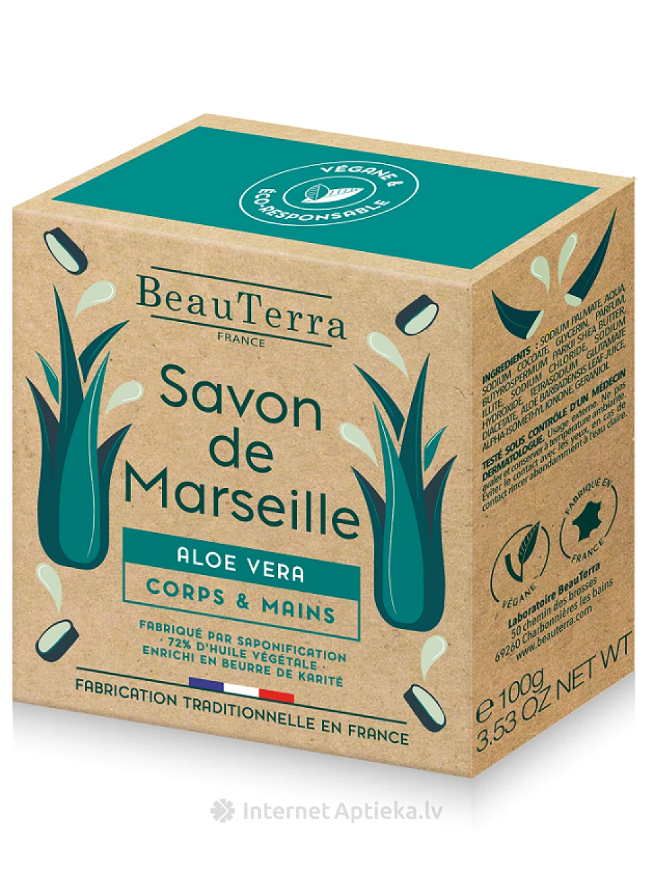 BeauTerra Aloe Vera Marseille Seep, 100 g | internetaptieka.lv