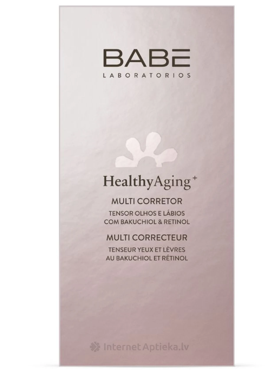 МНОГОФУНКЦИОНАЛЬНЫЙ КОРРЕКТОР ДЛЯ УЧАСТКА ВОКРУГ ГЛАЗ И ГУБ BABĒ HEALTHY AGING+, 15 мл | internetaptieka.lv