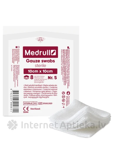 Medrull marles salvetes 10 cm x 10 cm sterila, 5 gb. | internetaptieka.lv
