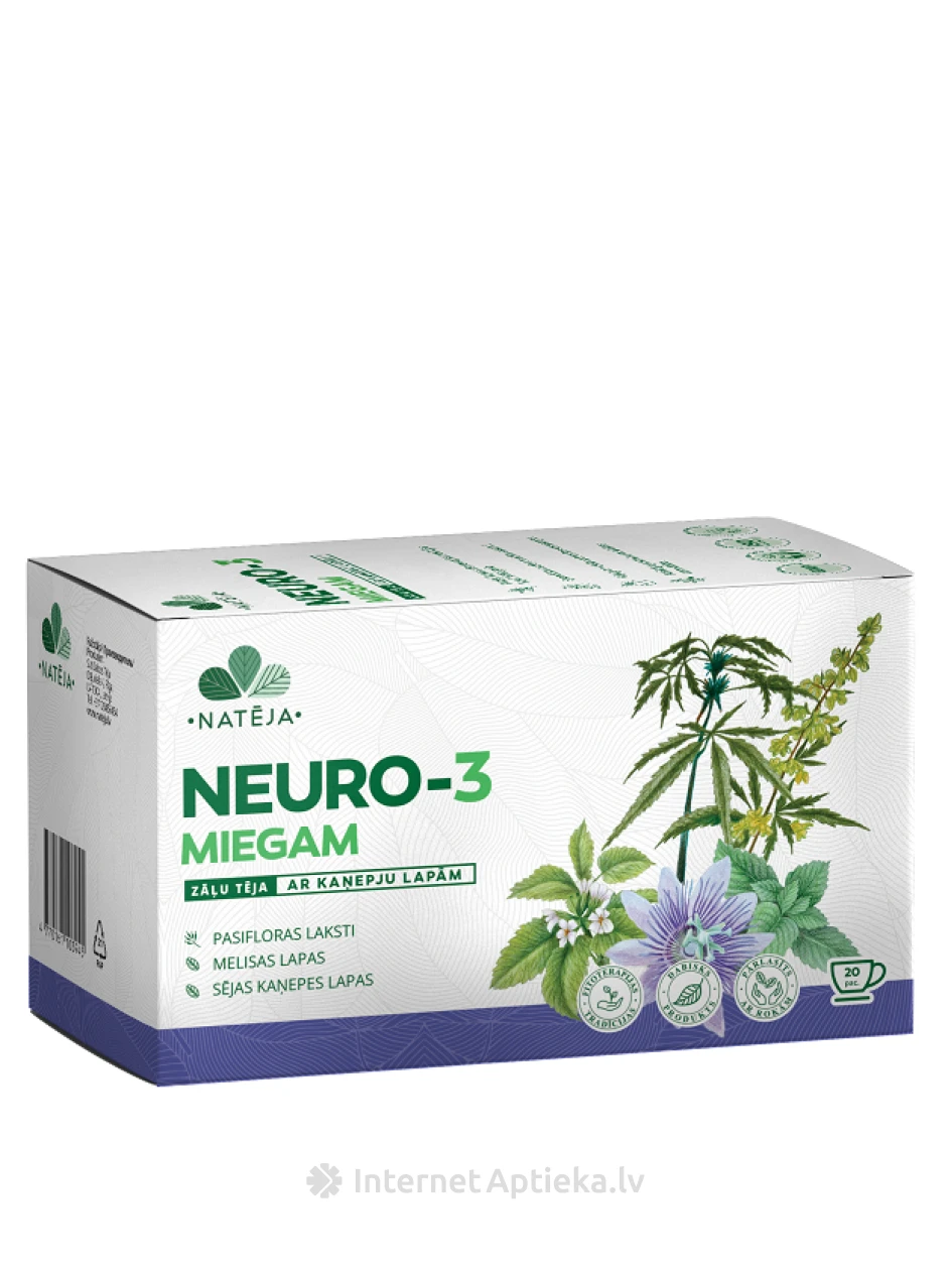 Natēja Neuro-3 травяной чай для сна с листьями конопли, 20 пакетиков | internetaptieka.lv