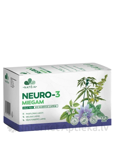 Natēja Neuro-3 miegam ar kaņepju lapām, 20 paciņas | internetaptieka.lv