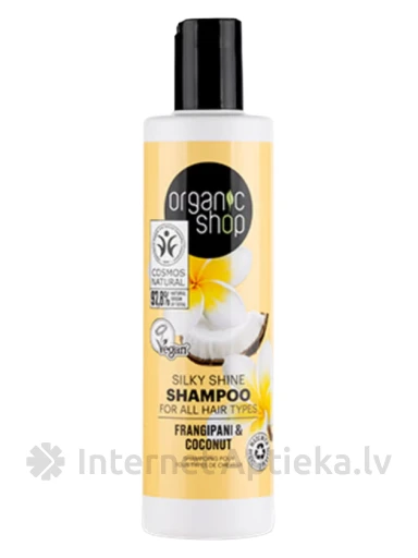 ORGANIC SHOP Blizges suteikiantis šampūnas visiems plaukų tipams Frangipani ir Kokosų, 280 ml | internetaptieka.lv