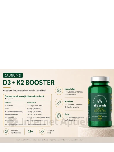 Silvanols D3+K2 BOOSTER kapsulas, 60 gb. | internetaptieka.lv