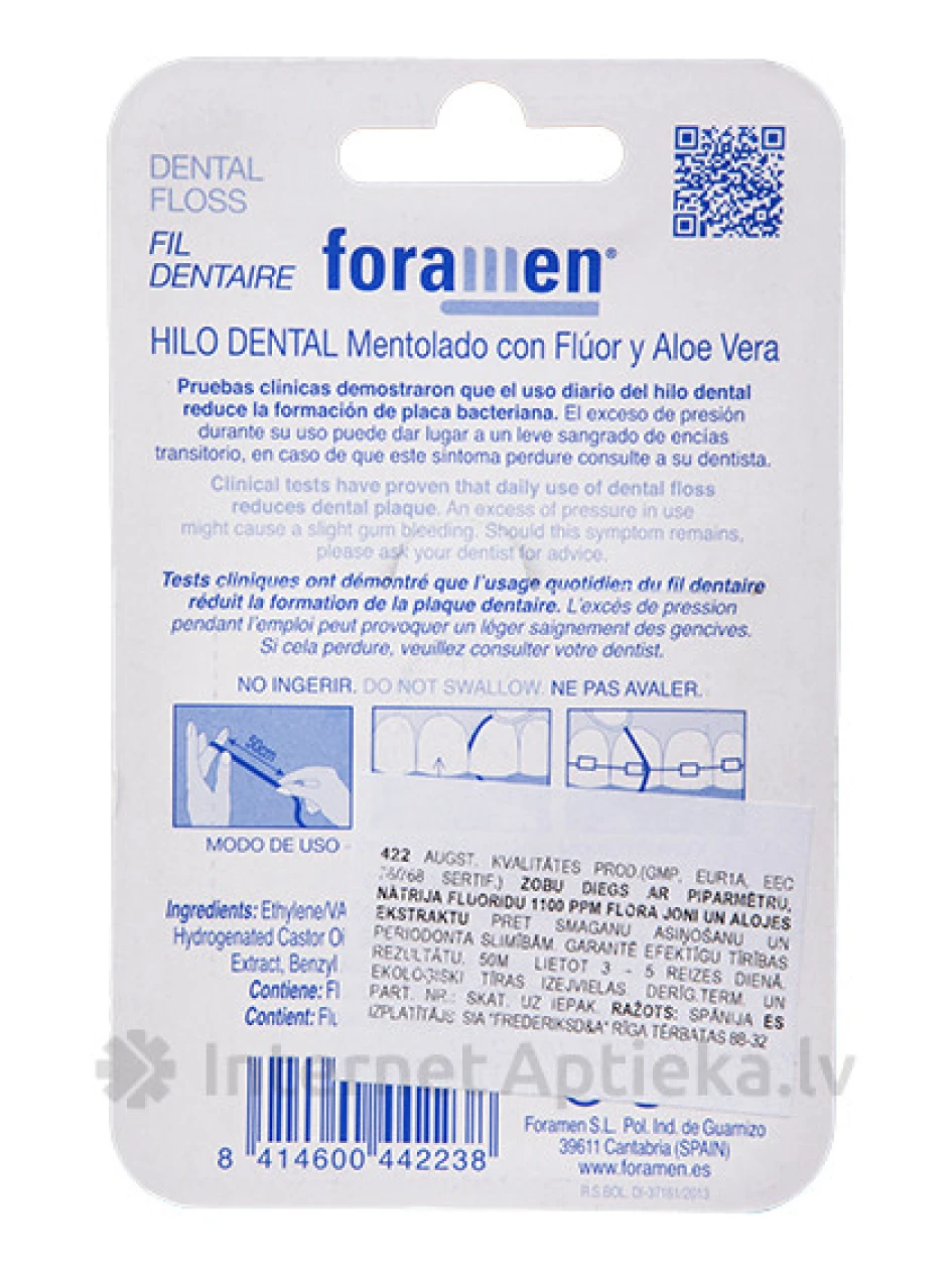 Foramen вощеная зубная нить с ментолом, 50 м | internetaptieka.lv