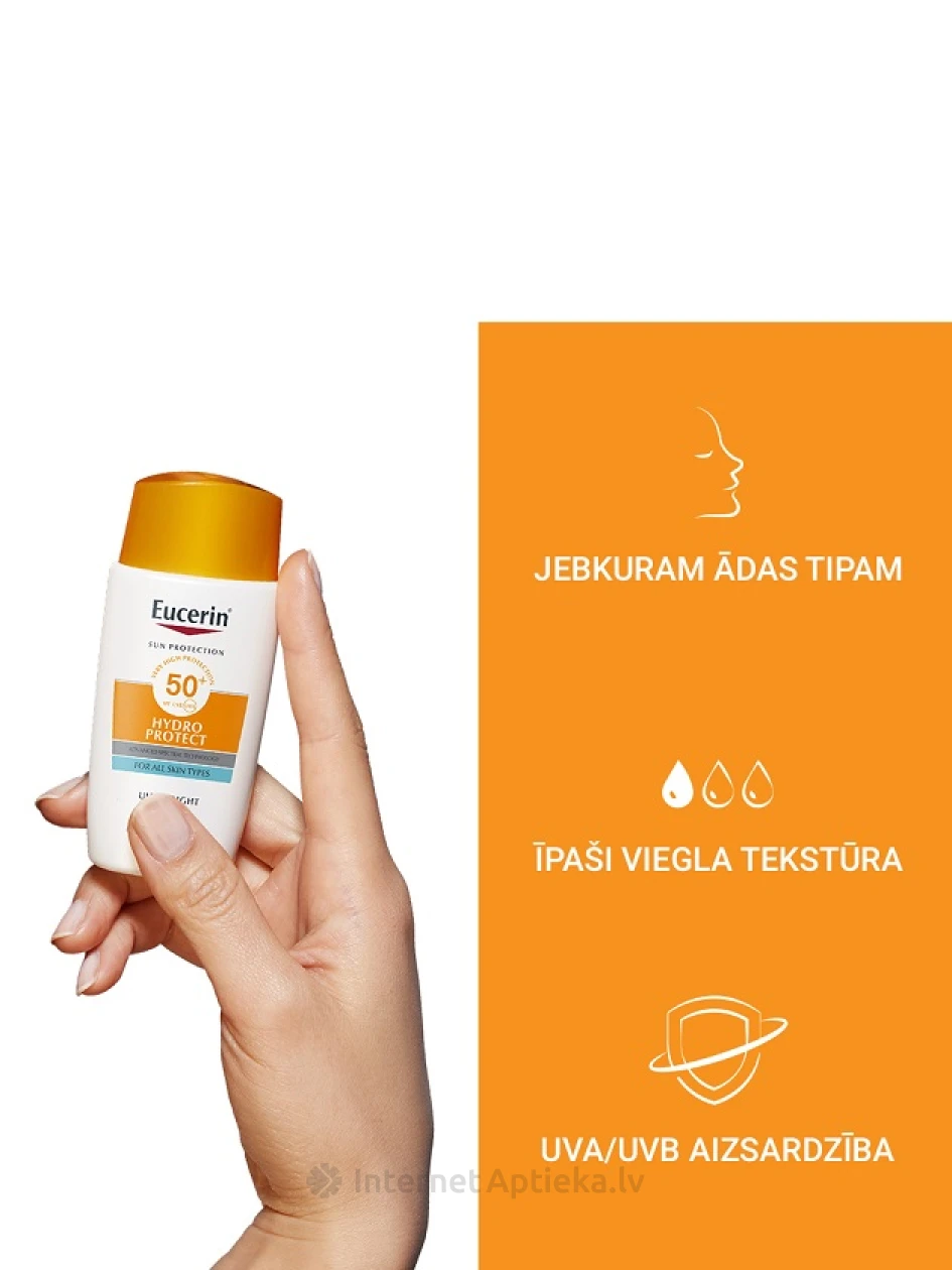 Eucerin Sun Hydro Protect īpaši viegls sejas fluīds SPF50, 50 ml | internetaptieka.lv