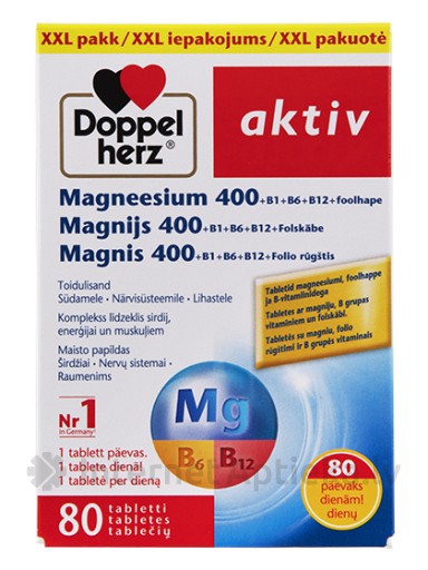 Doppelherz Aktiv Магний 400 + фолиевая кислота + витамины группы B, 80 таблеток