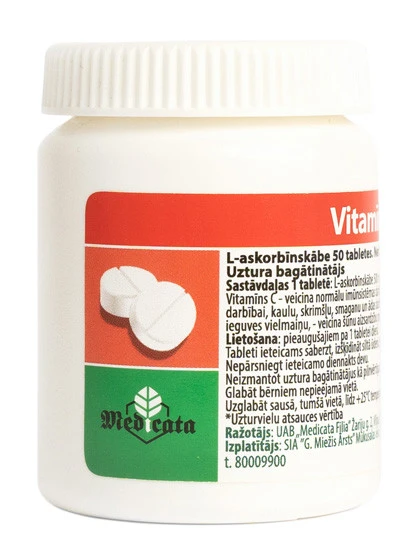 Askorbīnskābe (C vitamīns) 500 mg tabletes, 50 gab.