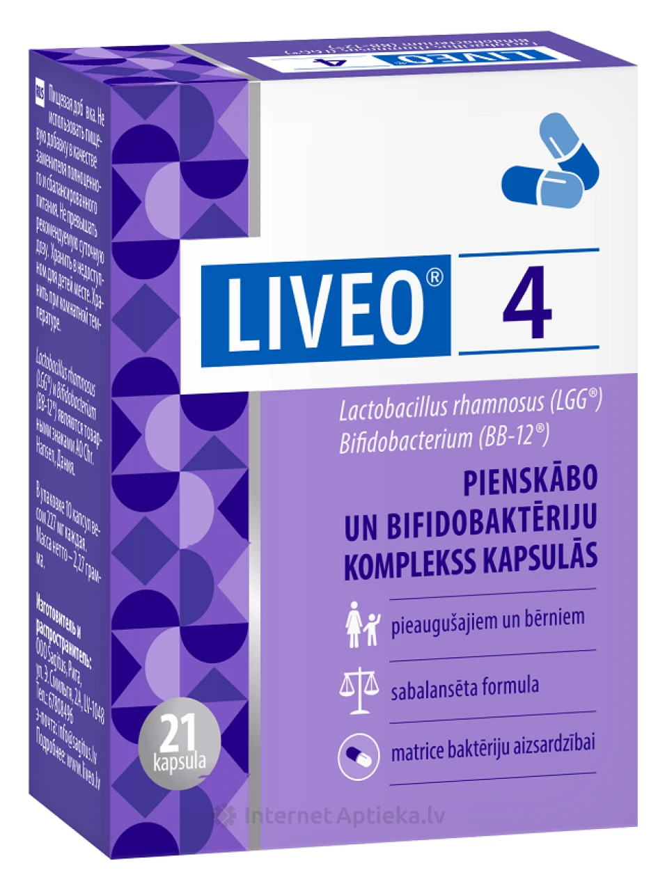 LIVEO 4 pienskābo un bifidobaktēriju komplekss, 21 kapsulas | internetaptieka.lv