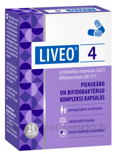 LIVEO 4 комплекс молочной кислоты и бифидобактерий, 21 капсула | internetaptieka.lv