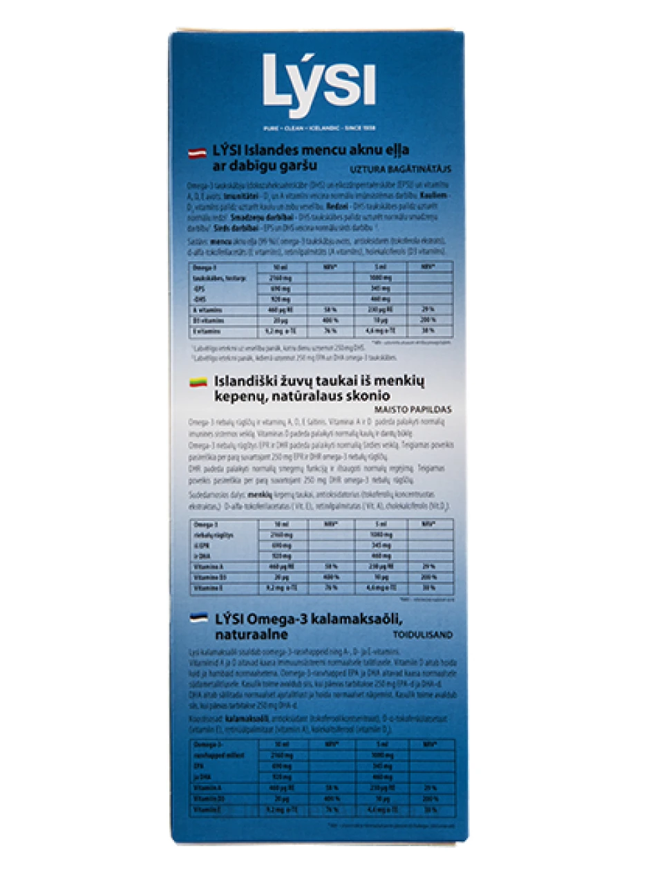 Lysi mencu aknu eļļa ar dabīgu garšu, 240 ml | internetaptieka.lv