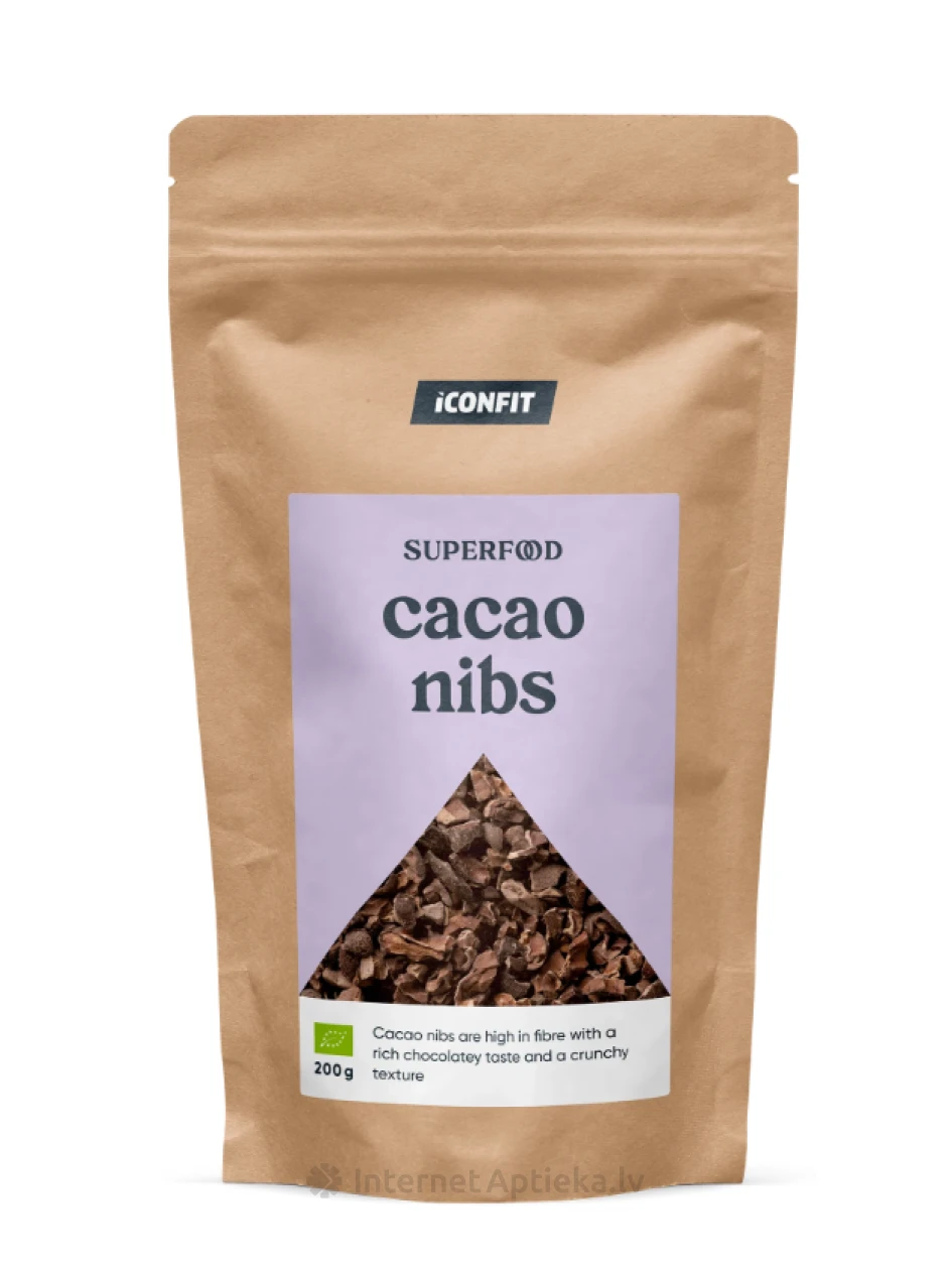 ICONFIT Organic дробленые бобы какао, 200 г | internetaptieka.lv