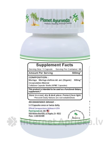 Planet Ayurveda® ar moringas lapu ekstraktu Organic, 60 kapsulas | internetaptieka.lv