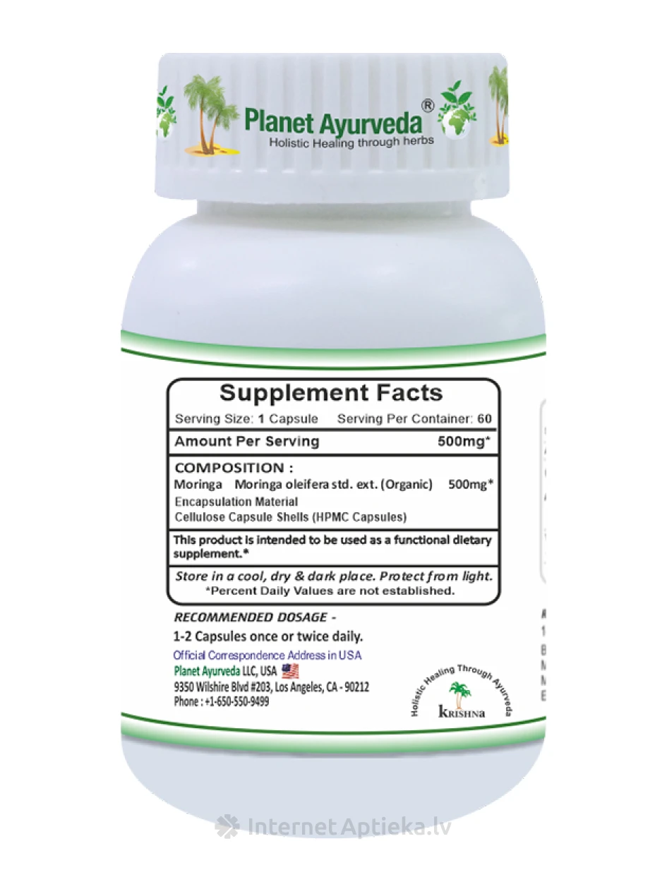 Planet Ayurveda® ar moringas lapu ekstraktu Organic, 60 kapsulas | internetaptieka.lv