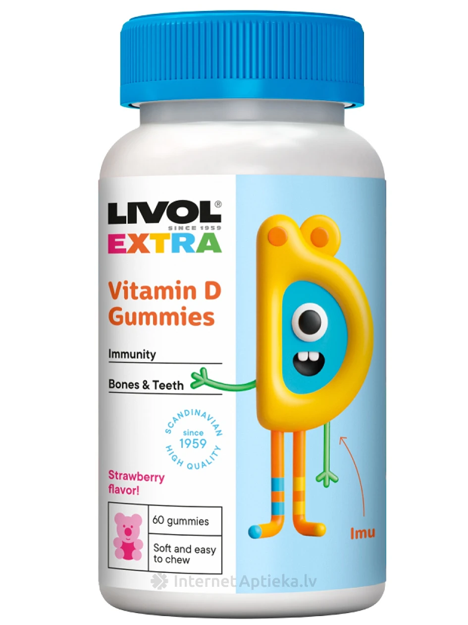 LIVOL EXTRA витамина D жевательные пастилки в форме мишек, 60 шт. | internetaptieka.lv