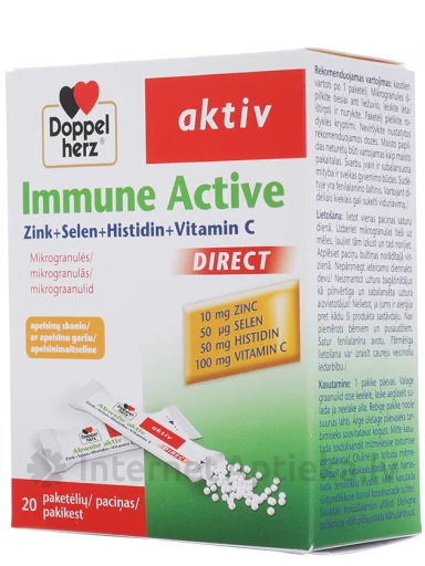 Doppelherz Aktiv Immune direct Zn+Se+histidīns+vit.C, 20 paciņas | internetaptieka.lv