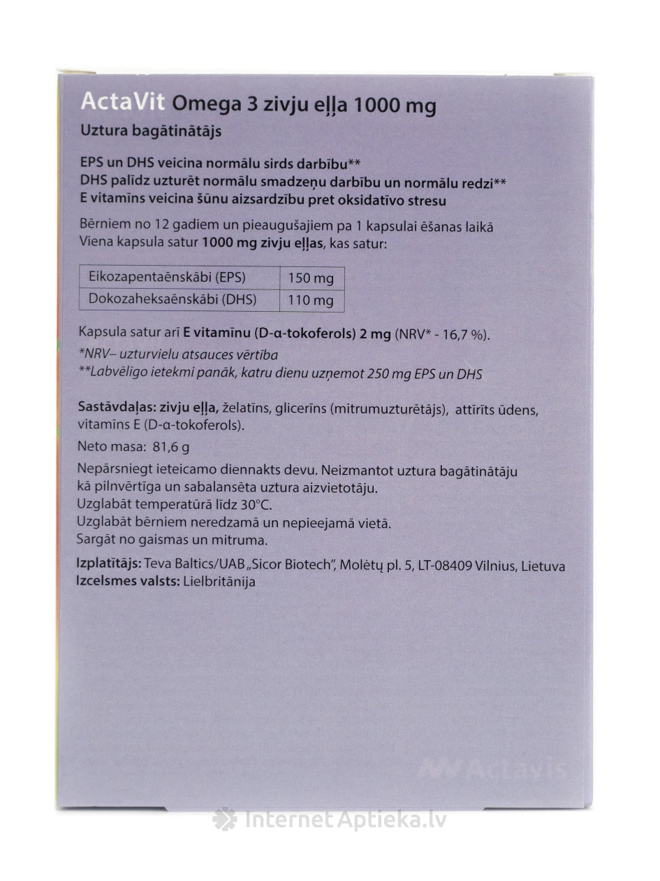 ActaVit Omega-3 1000 zivju eļļa, 60 kapsulas | internetaptieka.lv