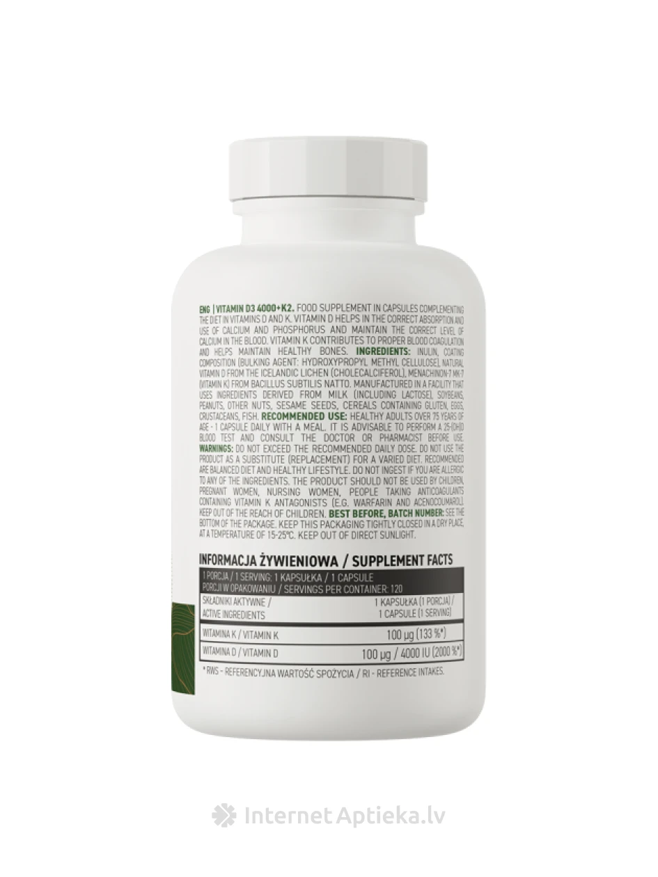 OstroVit Vitamin D3 4000 + K2 vege капсулы, 120 шт. | internetaptieka.lv