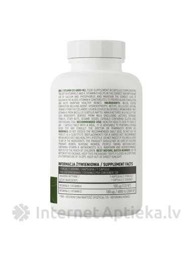 OstroVit Vitamin D3 4000 + K2 vege капсулы, 120 шт. | internetaptieka.lv