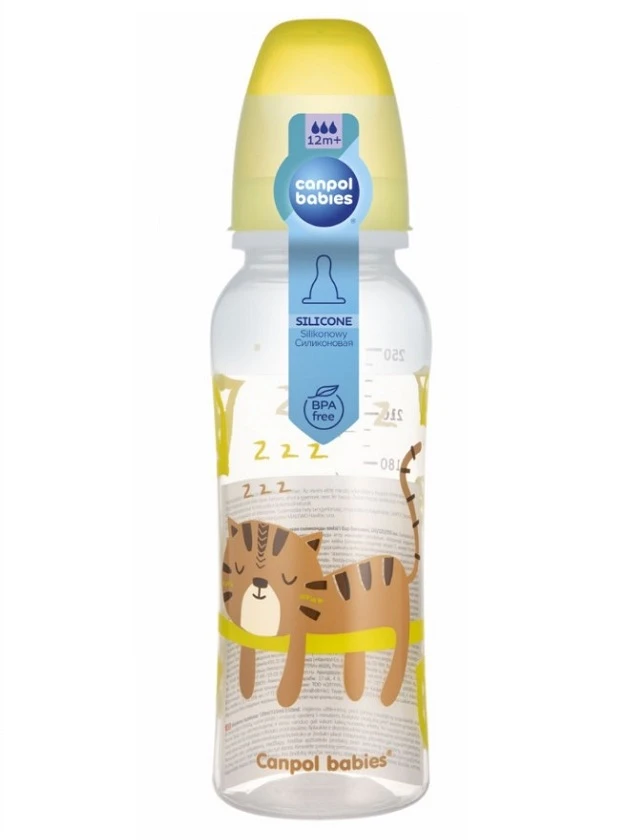 CANPOL babies plastmasas pudelīte 12m+, dzeltena, 250 ml