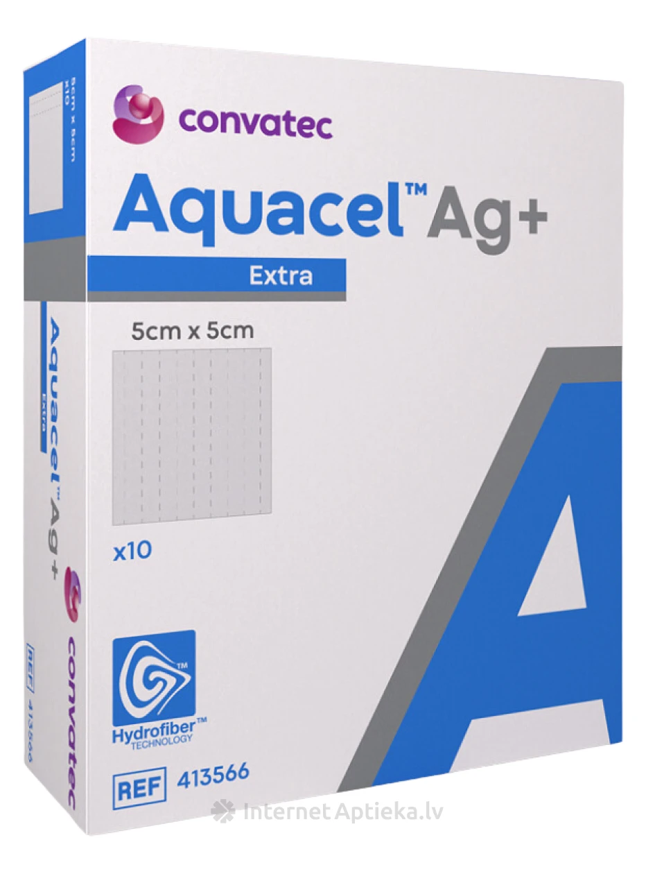 Aquacel Extra Ag+ brūču pārsējs 5 x 5 cm, 10 gb. | internetaptieka.lv
