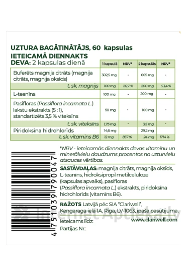 CLARIWELL Nervokler, 60 kapsulas | internetaptieka.lv