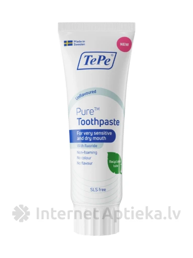 TePe PURE hambapasta tundlikule-kuivale suule, ilma maitseta, 75 ml | internetaptieka.lv
